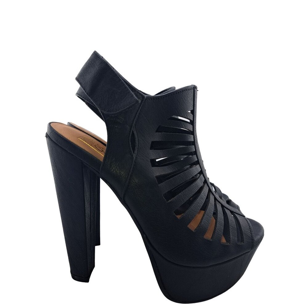 Y2K Womens Chunky Heel Peep Toe Caged Platform Shoes Sandal 6.5 Black 90s